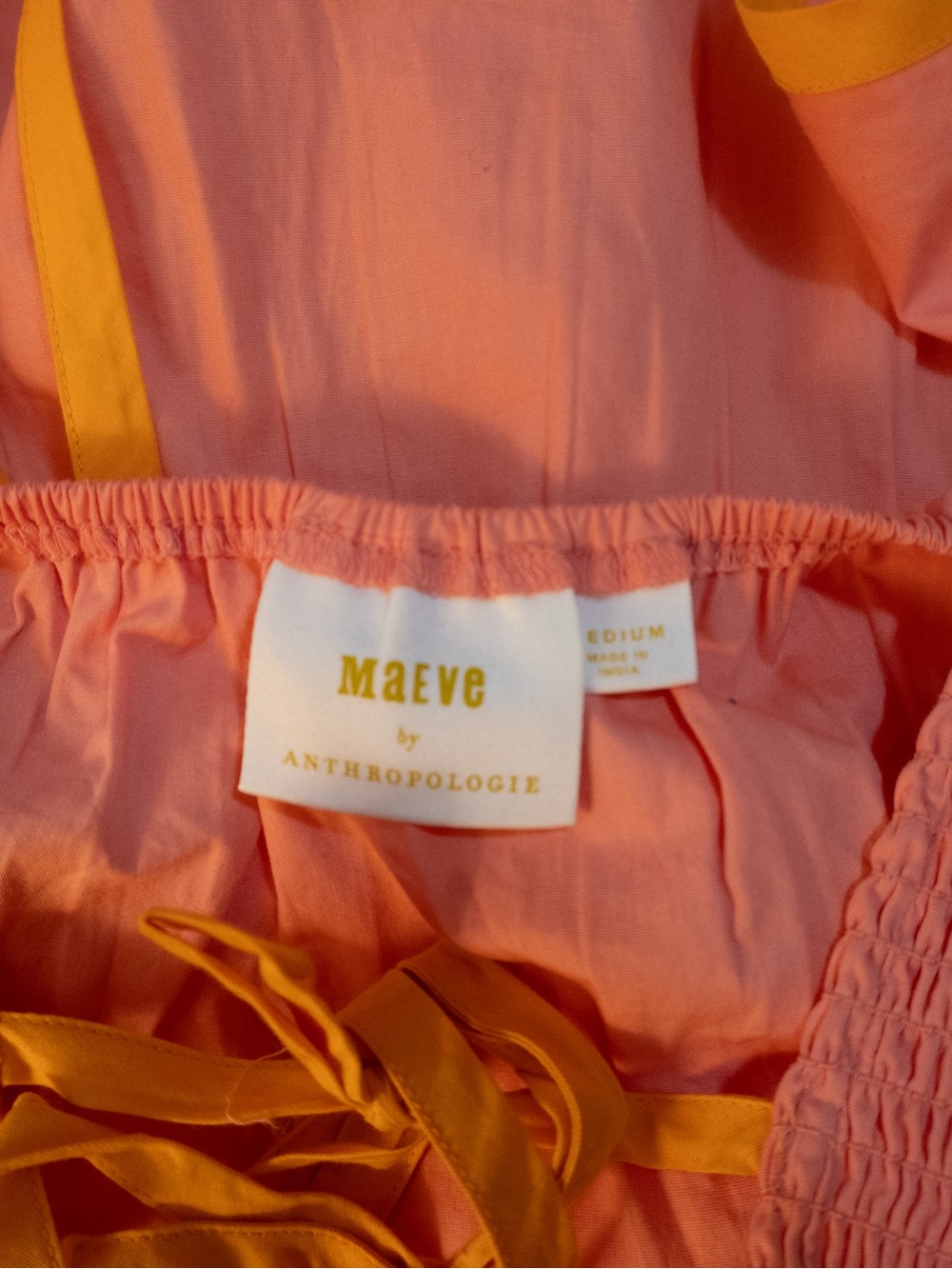 Anthropologie Pink Ruffle Off-Shoulder Crop Top with Orange Trim - Picture 4 of 5